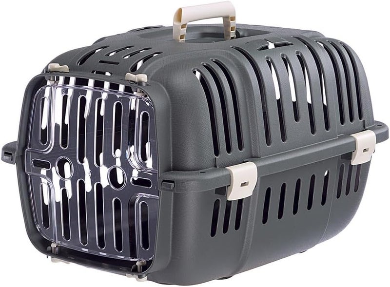 Ferplast Cat Carrier, Small Dog Carrier, Dogs and Cats up to 5 kg, Shockproof Transparent Door, Ventilation Slots, 32 x 47 x h 29 cm, JET 10 Dog Travel Crate, Cat Travel Carrier, Grey - Image 1