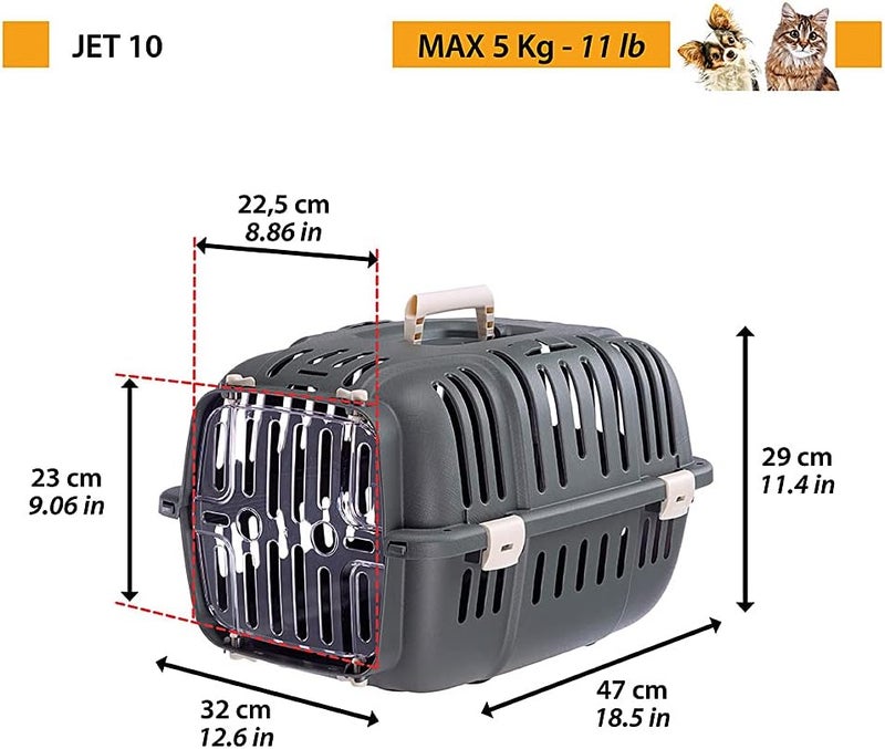 Ferplast Cat Carrier, Small Dog Carrier, Dogs and Cats up to 5 kg, Shockproof Transparent Door, Ventilation Slots, 32 x 47 x h 29 cm, JET 10 Dog Travel Crate, Cat Travel Carrier, Grey - Image 2