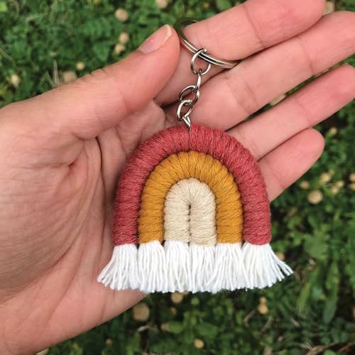 CONFETTI GIFTS Cotton Thread Handmade Rainbow Keychain (6 Cm) |Mini Tassel Keychains For Women Girls Car Key Ring Bag Wallet Purse, Crochet Tassel Keychain For Bags, Multicolor - Image 5
