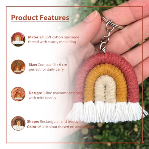 CONFETTI GIFTS Cotton Thread Handmade Rainbow Keychain (6 Cm) |Mini Tassel Keychains For Women Girls Car Key Ring Bag Wallet Purse, Crochet Tassel Keychain For Bags, Multicolor - Image 2