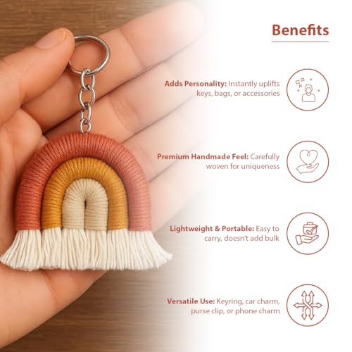 CONFETTI GIFTS Cotton Thread Handmade Rainbow Keychain (6 Cm) |Mini Tassel Keychains For Women Girls Car Key Ring Bag Wallet Purse, Crochet Tassel Keychain For Bags, Multicolor - Image 3
