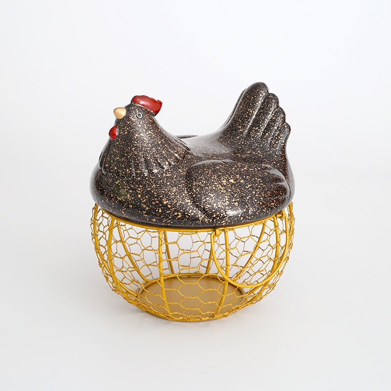 Handmade Retro Decorative Storage Tray with Ceramic Lid and Iron Basket - Image 5