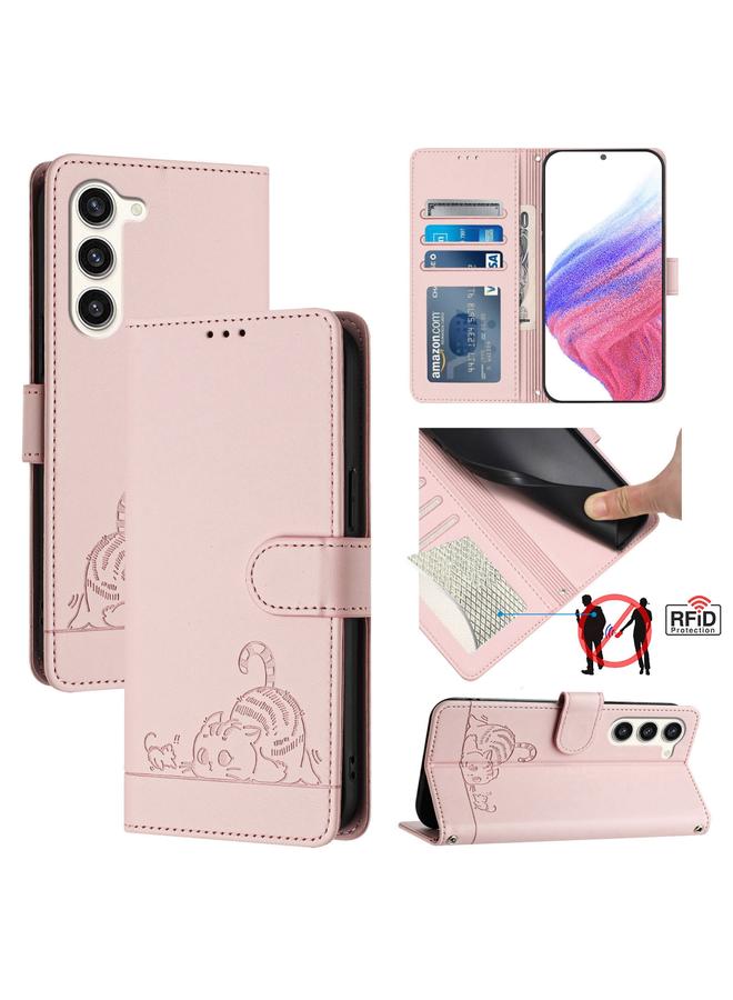 S-TOP Case For Samsung Galaxy S23 5G Cat Rat Embossed Pattern RFID Leather Phone Case with Lanyard - Image 1