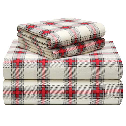 Pointehaven 180 GSM Luxury 100% Soft Cotton Printed Flannel Sheet Set, Twin XL, Manchester - Warm & Cozy - Pre-Shrunk -Deep Pockets - Elastic All Around-Comfy Double Brushed - - Image 1