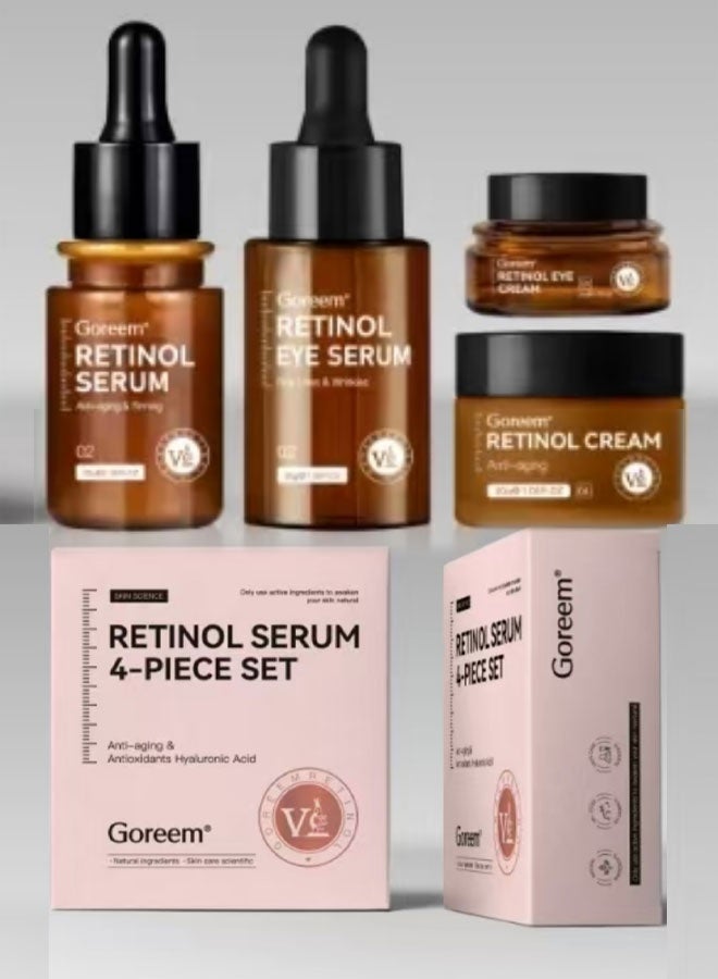 جوريم مجموعة من 4 قطع من كريم الريتينول للوجه وسيروم للوجه وسيروم للعين وسيروم للعين بالريتينول، مقاومة للشيخوخة، مرطب، يزيل الخطوط الدقيقة، عناية عميقة، تبييض، إشراق. - Image 2