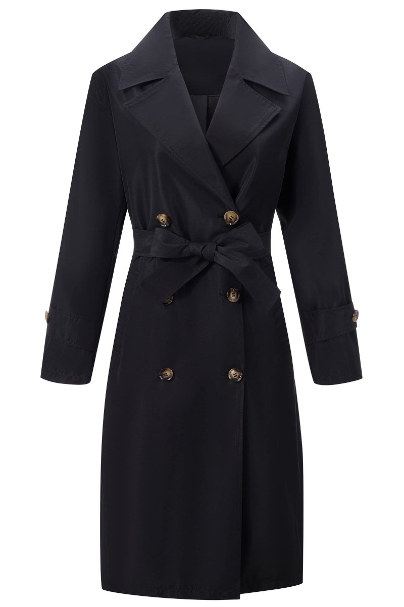 RISISSIDA Trench Coats for Women Long Double Breasted Spring Fall Waterproof Rain Jacket Overcoat Black M - Image 1