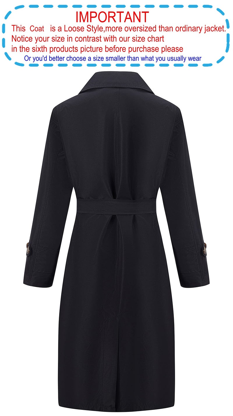 RISISSIDA Trench Coats for Women Long Double Breasted Spring Fall Waterproof Rain Jacket Overcoat Black M - Image 3