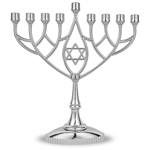 Zion Judaica Ltd Traditional Classic Geometric Hanukkah Menorah 9 Silver Plated Chanukah Candle Minorah Fits Standard Hanukah Candles by Zion Judaica 