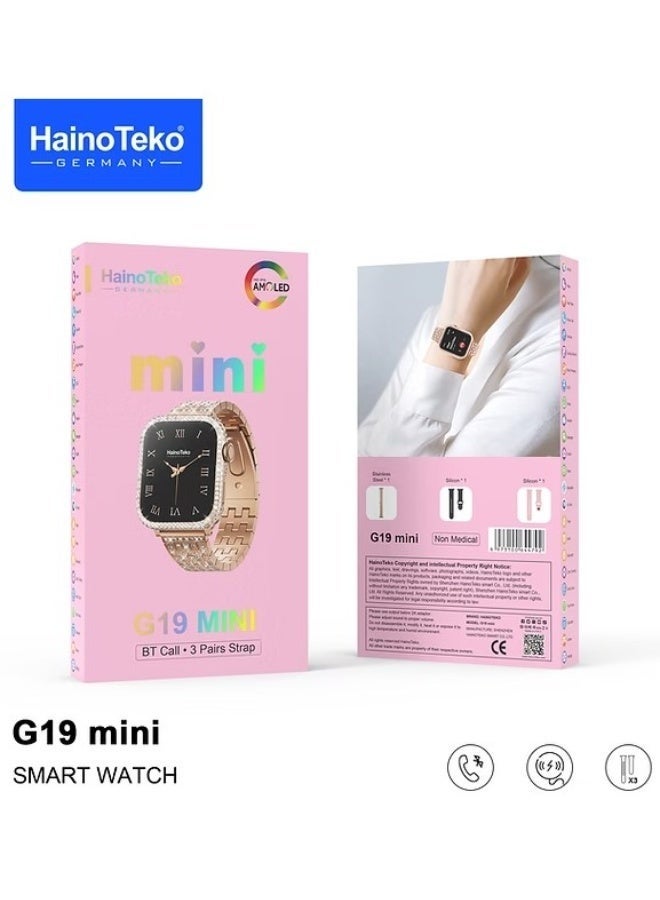 Haino Teko G19 Mini Smart Watch with 3 Interchangeable Straps and Wireless Charger, Stylish Gold Design, Fitness Tracking, Notifications, Touchscreen Display, and Everyday Activity Monitoring - Image 3