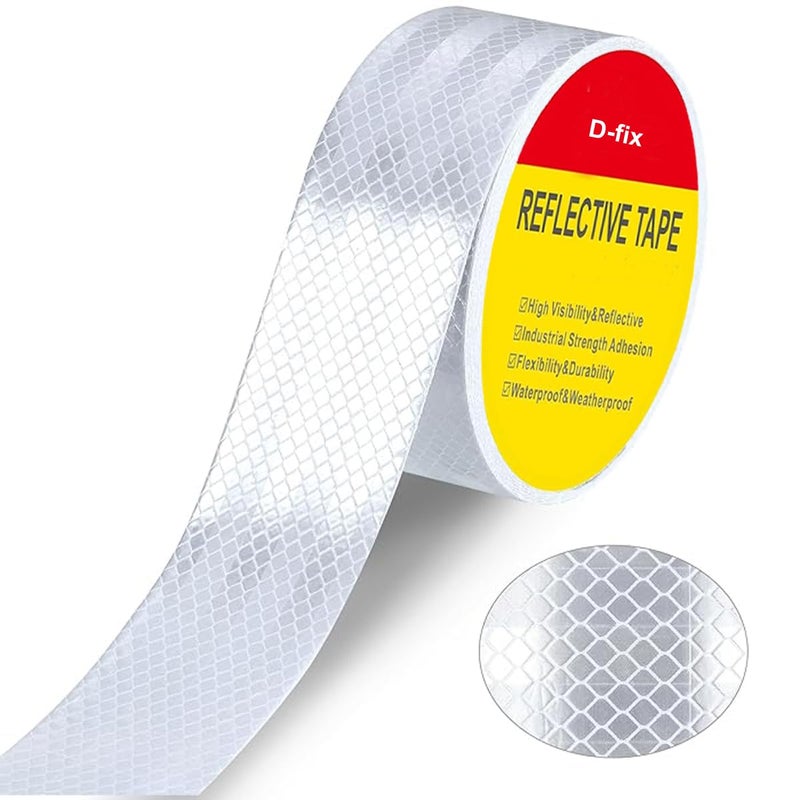 D-Fix ® High Intensity Radium Reflective Tape - 5 Meters in Length - 48mm / 2" Width - 1 Roll Per Pack - Car Bike and commercial vehicles Conspicuity reflective warning Tape Reflective tape White - Image 1