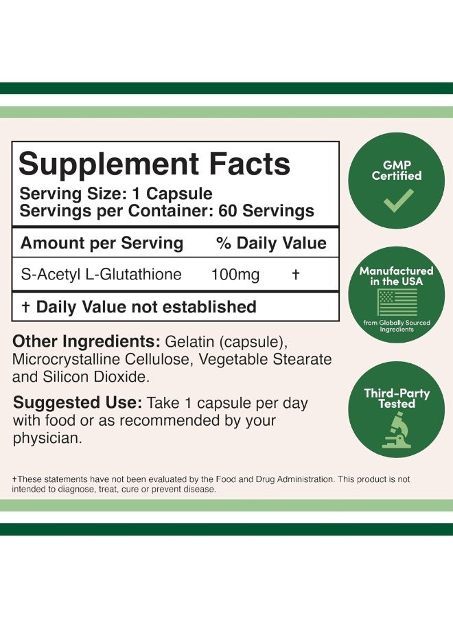 Double Wood Supplements S-Acetyl L-Glutathione Capsules – 100 mg, 60 Count Double Wood Supplements - Image 2