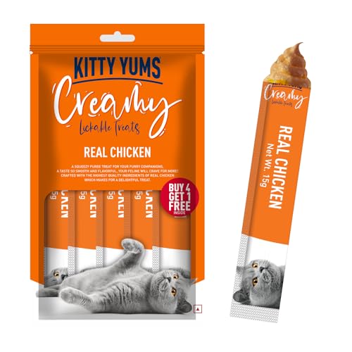 Kitty Yums Creamy Lickable Cat Treat 375g (75g x 5 Sticks) | Real Chicken | Antioxidants Boost Immunity | Supports Brain & Eyesight Development | Promotes Bonding - Image 1