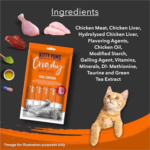 Kitty Yums Creamy Lickable Cat Treat 375g (75g x 5 Sticks) | Real Chicken | Antioxidants Boost Immunity | Supports Brain & Eyesight Development | Promotes Bonding - Image 2