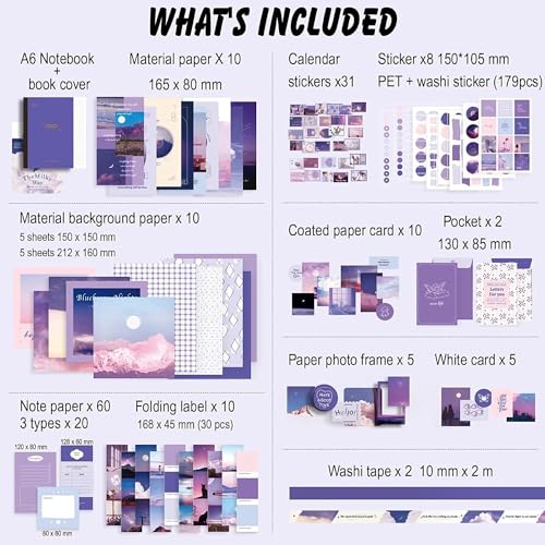 LANLOY 346pcs Journal Supplies Kit Vintage Scrapbook Stickers Art Journaling Bullet Junk Journal Planners DIY Decoration Paper Stickers Craft Kits Notebook Collage Album (Purple Book) - Image 2