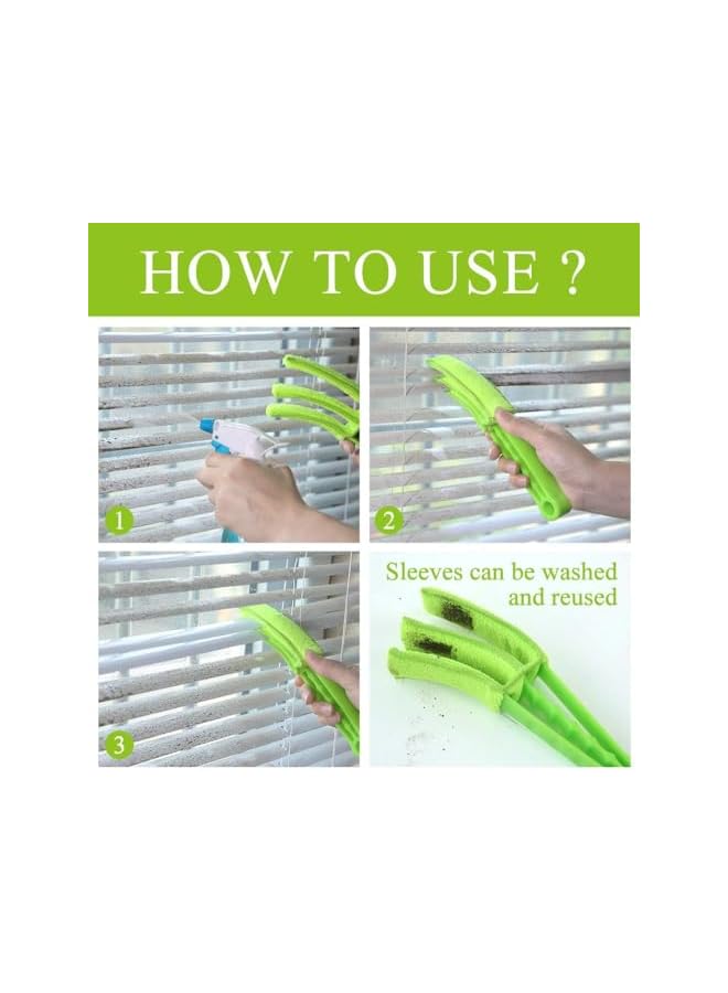 PROMASS Window Blind Duster Brush with Microfiber Sleeve - Blind Cleaning Tools for Window Shutters Blind Air Conditioner Dust - Green - Image 3