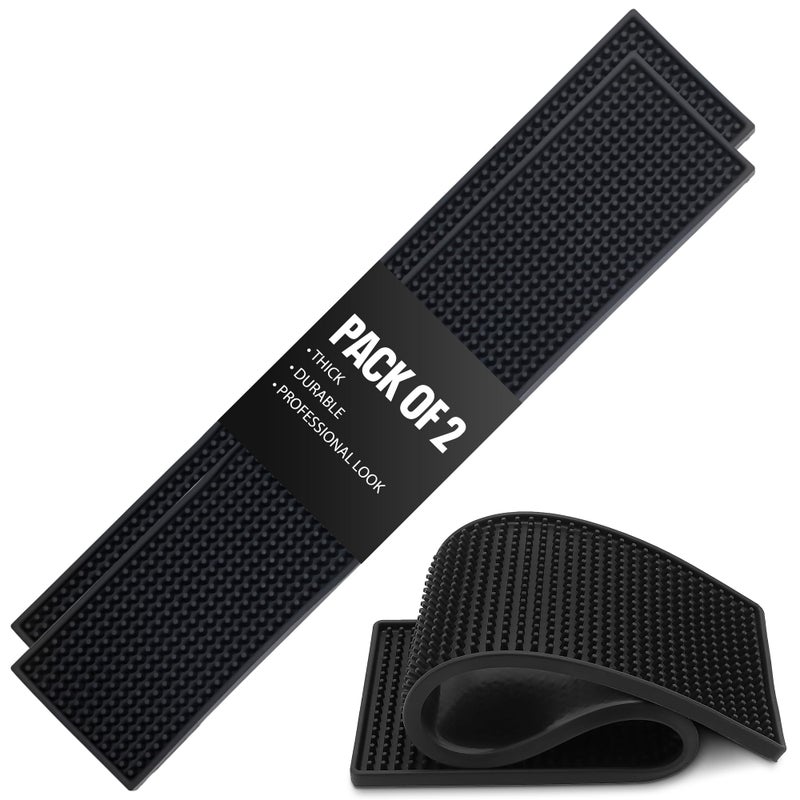 Axieso [THICK] Long Bar Mat 17.5 x 3.5" - 2 Pack Heavy Duty Non-Slip Rubber Spill Mat for Bartending, Home Bar, Coffee Station & Countertops â€“ Easy-Clean Design Keeps Surfaces Dry - Image 1