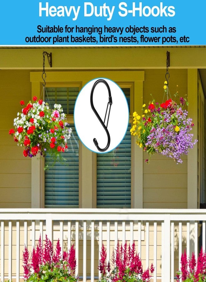 Dreecy S Hooks for Hanging Plants, 4 Inch Lager Heavy Duty S Hooks with Safety Buckle & Stopper Non Slip, 10 Pack Black Metal Closet S Hook for Hanging Clothes, Kitchen Utensil, Jeans, Curtains, Towels, Bag - Image 3