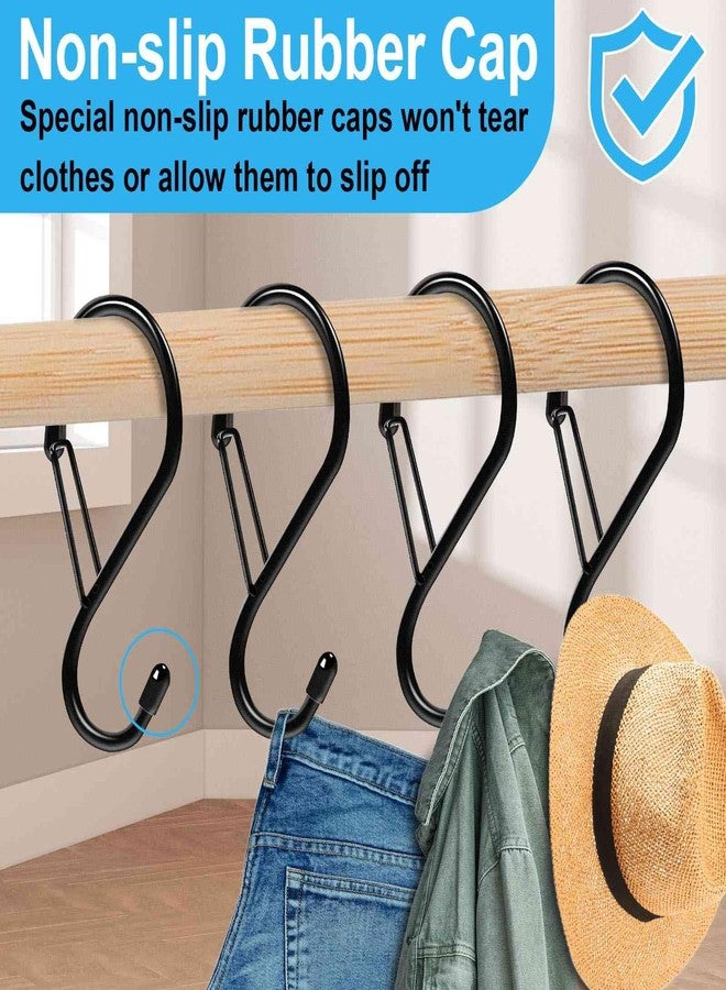 Dreecy S Hooks for Hanging Plants, 4 Inch Lager Heavy Duty S Hooks with Safety Buckle & Stopper Non Slip, 10 Pack Black Metal Closet S Hook for Hanging Clothes, Kitchen Utensil, Jeans, Curtains, Towels, Bag - Image 4