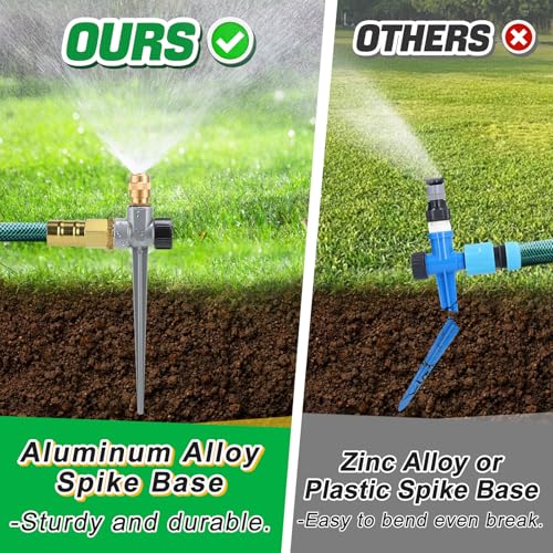 Acostop 2 Pack Metal Lawn Sprinklers for Yard - 360° Coverage Water Sprinklers, Adjustable Brass Nozzle with Aluminum Alloy Spike Base for Small Medium Garden Irrigation - Image 2