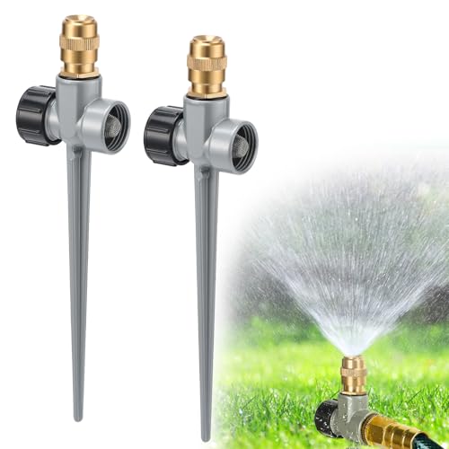 Acostop 2 Pack Metal Lawn Sprinklers for Yard - 360° Coverage Water Sprinklers, Adjustable Brass Nozzle with Aluminum Alloy Spike Base for Small Medium Garden Irrigation - Image 1