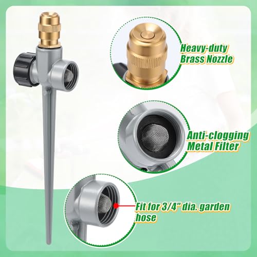 Acostop 2 Pack Metal Lawn Sprinklers for Yard - 360° Coverage Water Sprinklers, Adjustable Brass Nozzle with Aluminum Alloy Spike Base for Small Medium Garden Irrigation - Image 4