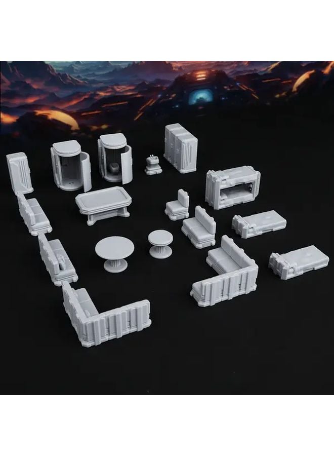 17 قطعة مجموعة تضاريس سفينة الفضاء RF584 منطقة استراحة مقياس 28 مم خيال علمي نموذج مصغر لألعاب الأدوار - Image 1