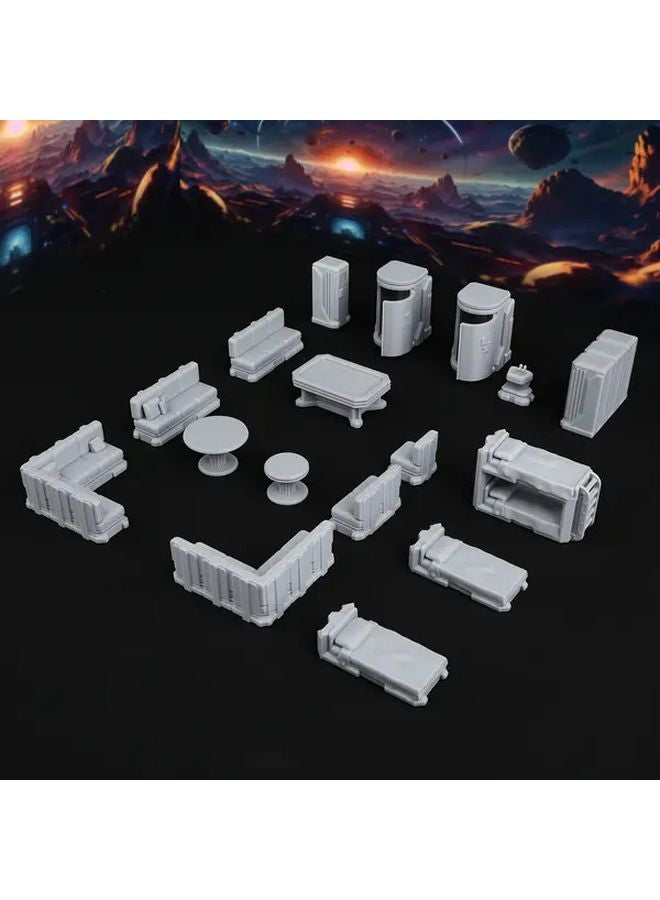 17 قطعة مجموعة تضاريس سفينة الفضاء RF584 منطقة استراحة مقياس 28 مم خيال علمي نموذج مصغر لألعاب الأدوار - Image 2