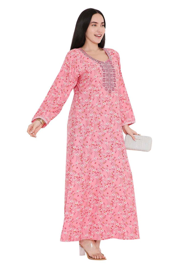 HANA & SARA ELEGANT FARASHA WITH UNIQUE THREAD EMBROIDERY AND STYLISH PRINTED MODEST ARABIC KAFTAN JALABIYA DRESS  - Image 1