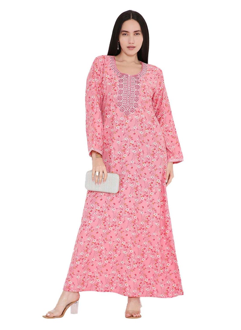HANA & SARA ELEGANT FARASHA WITH UNIQUE THREAD EMBROIDERY AND STYLISH PRINTED MODEST ARABIC KAFTAN JALABIYA DRESS  - Image 5