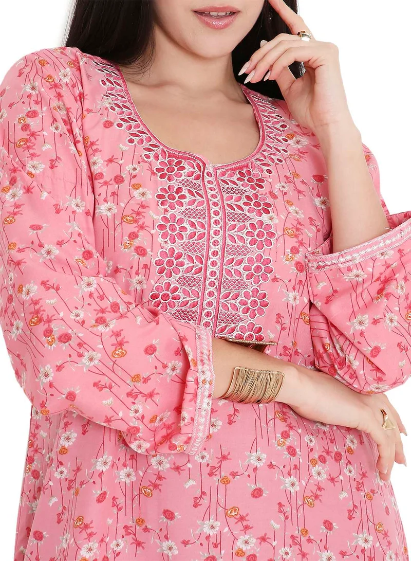 HANA & SARA ELEGANT FARASHA WITH UNIQUE THREAD EMBROIDERY AND STYLISH PRINTED MODEST ARABIC KAFTAN JALABIYA DRESS