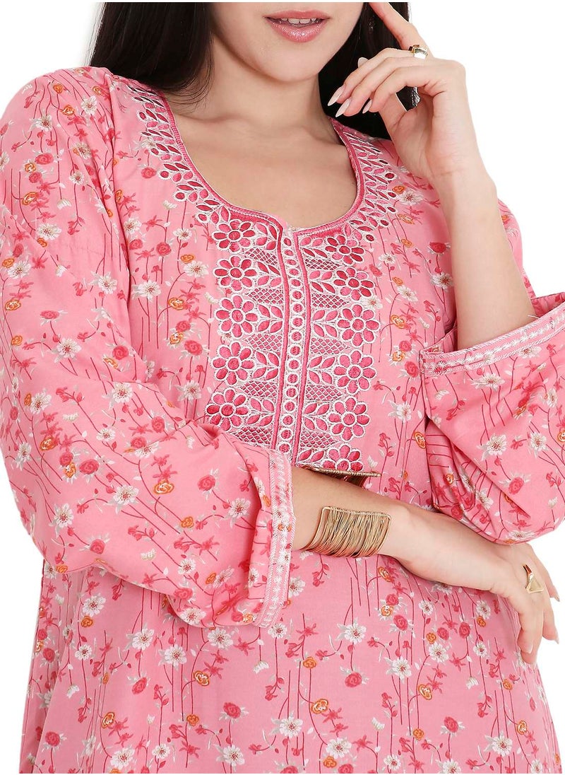 HANA & SARA ELEGANT FARASHA WITH UNIQUE THREAD EMBROIDERY AND STYLISH PRINTED MODEST ARABIC KAFTAN JALABIYA DRESS  - Image 3
