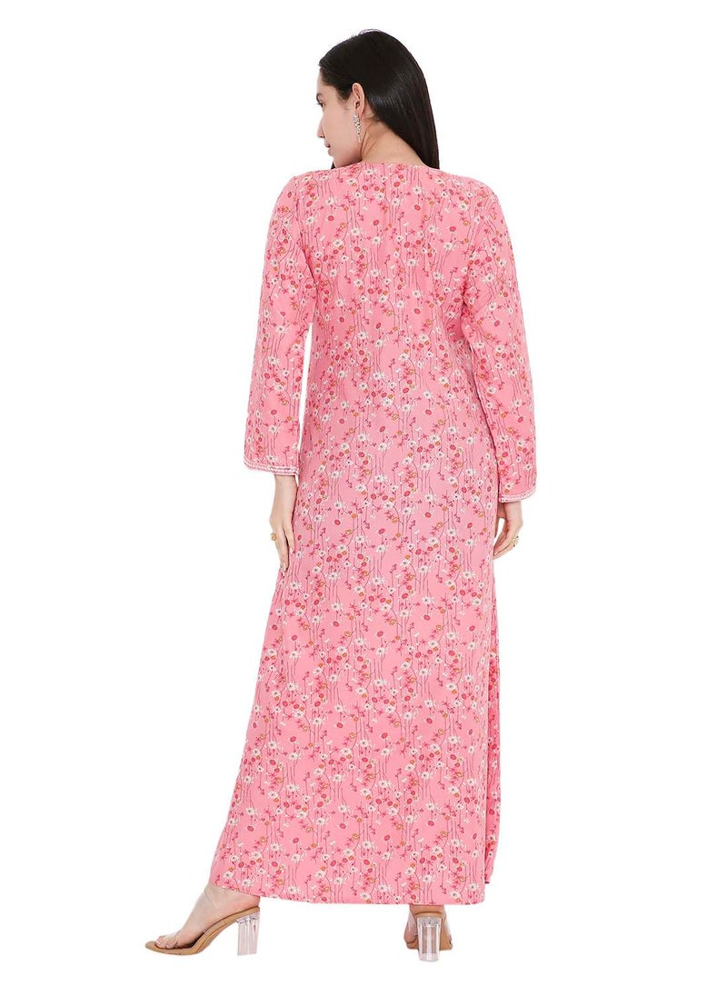 HANA & SARA ELEGANT FARASHA WITH UNIQUE THREAD EMBROIDERY AND STYLISH PRINTED MODEST ARABIC KAFTAN JALABIYA DRESS  - Image 2