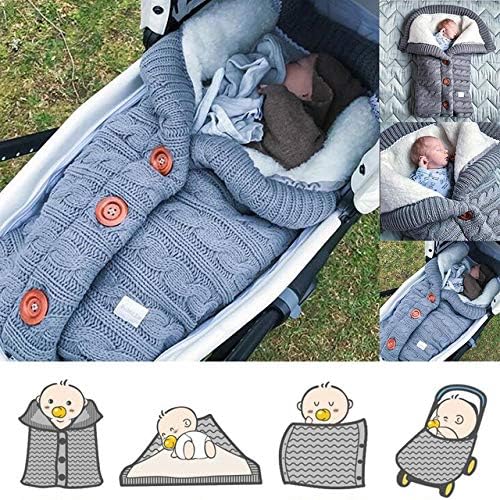 insular Warm Baby Sleeping Bag Envelope Winter Kid Sleepsack Footmuff Stroller Knitted Sleep Sack Newborn Knit Wool Swaddling Blanket Pink - Image 5