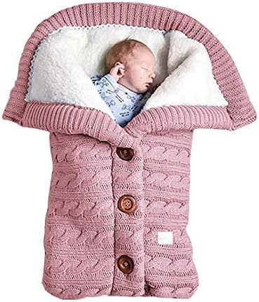 insular Warm Baby Sleeping Bag Envelope Winter Kid Sleepsack Footmuff Stroller Knitted Sleep Sack Newborn Knit Wool Swaddling Blanket Pink - Image 1
