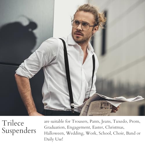 trilece Black Suspenders for Men - Mens Suspender, Adjustable Y Back Style Suspender Women, Suspenders with Heavy Duty Strong Clips (Black, 1) - Image 5