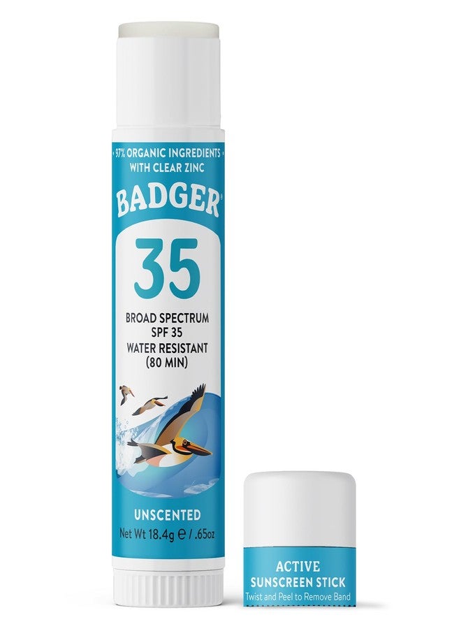 Badger Mineral Sunscreen Face Stick SPF 35, 97% Organic Unscented Zinc Oxide Travel Sunscreen, Coral Reef Safe Travel Size Stick, .65 oz - Image 1