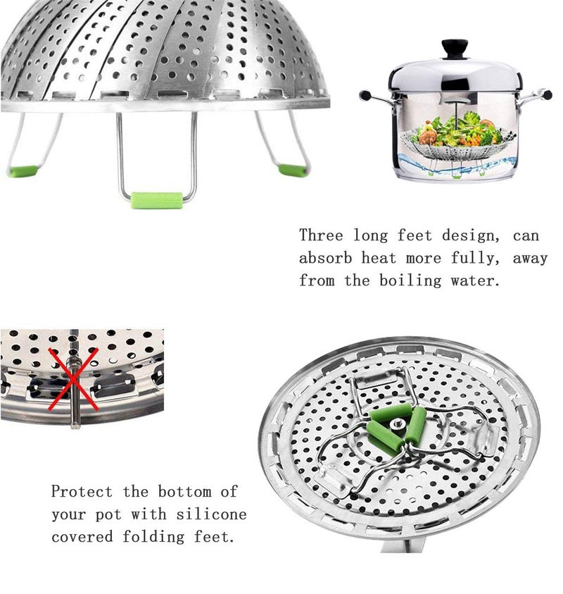 LCPUD Steamer Basket, Veggie Steamer Basket for Cooking Stainless Steel Folding Vegetable Steamer Insert with Extending Removable Center Handle Expandable to Fit Various Size Pot(5.5" to 9") - Image 4