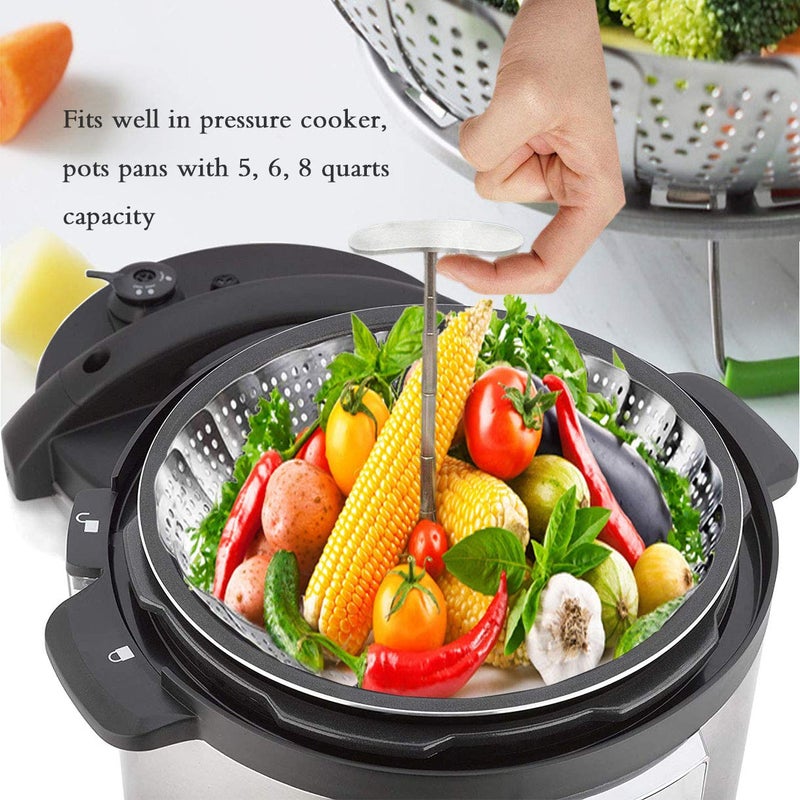 LCPUD Steamer Basket, Veggie Steamer Basket for Cooking Stainless Steel Folding Vegetable Steamer Insert with Extending Removable Center Handle Expandable to Fit Various Size Pot(5.5" to 9") - Image 3