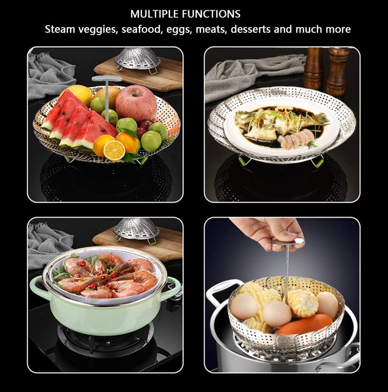 LCPUD Steamer Basket, Veggie Steamer Basket for Cooking Stainless Steel Folding Vegetable Steamer Insert with Extending Removable Center Handle Expandable to Fit Various Size Pot(5.5" to 9") - Image 5