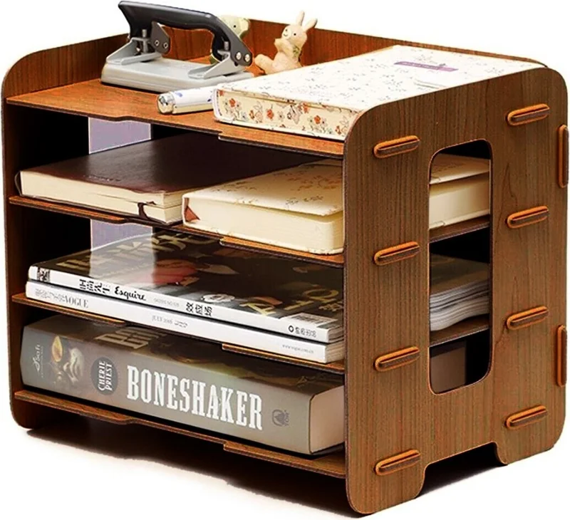 Notpa A4 Document Shelf 4 Compartment Desktop Organizer Document Shelf File Organizer Walnut