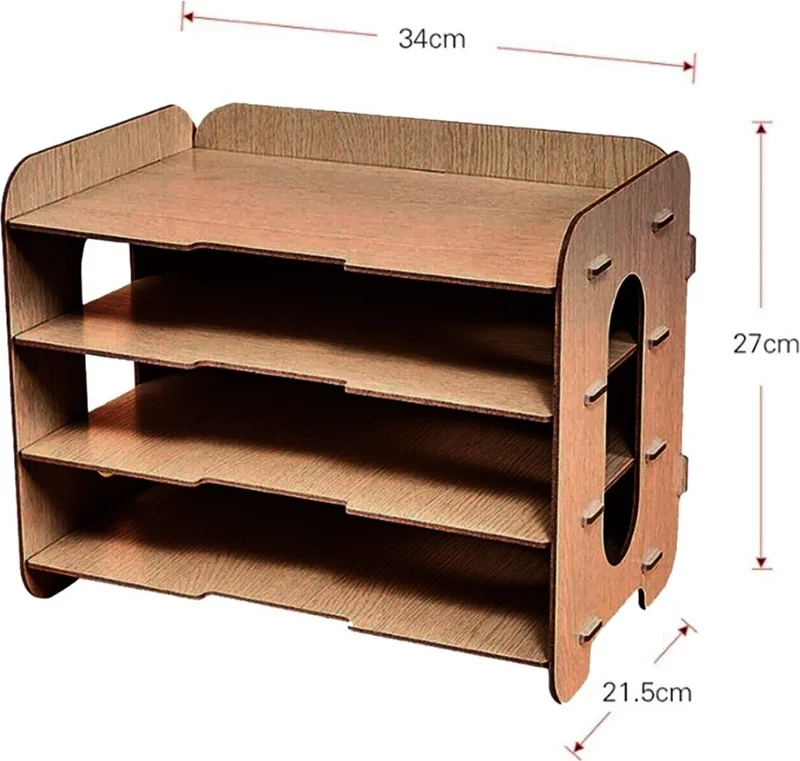 Notpa A4 Document Shelf 4 Compartment Desktop Organizer Document Shelf File Organizer Walnut