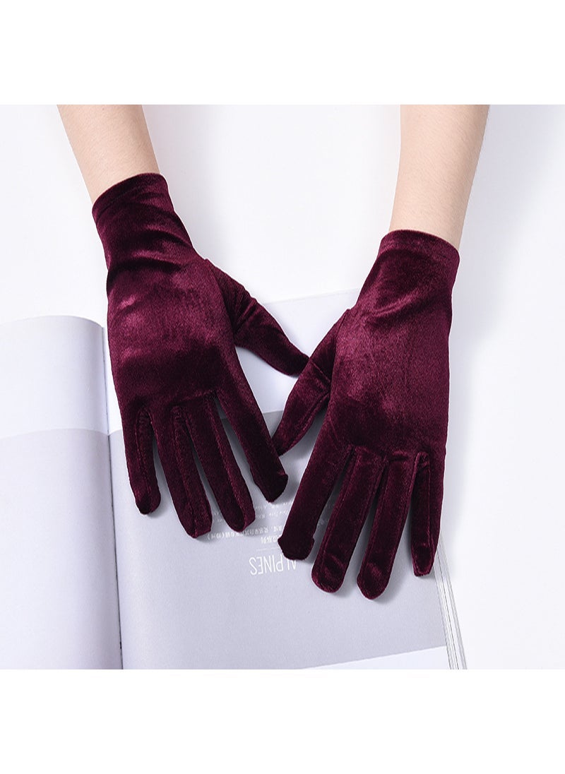 Generic Solid Color Golden Velvet Knitted Gloves for Womens Warm and Velvet-Lined Work Thickened Elastic Five-Finger Full-Finger Students in Autumn and Winter Wine Red 