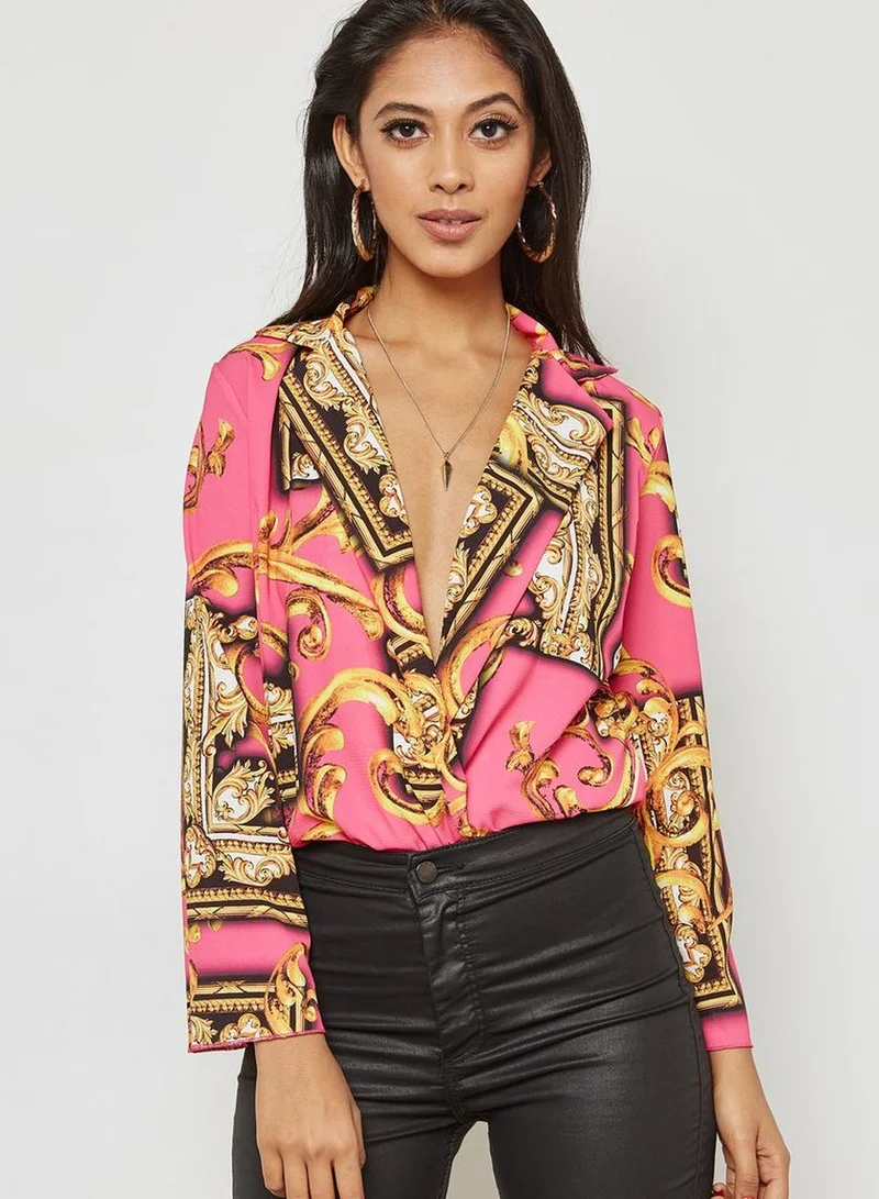 Ginger Baroque Print Wrap Front Body