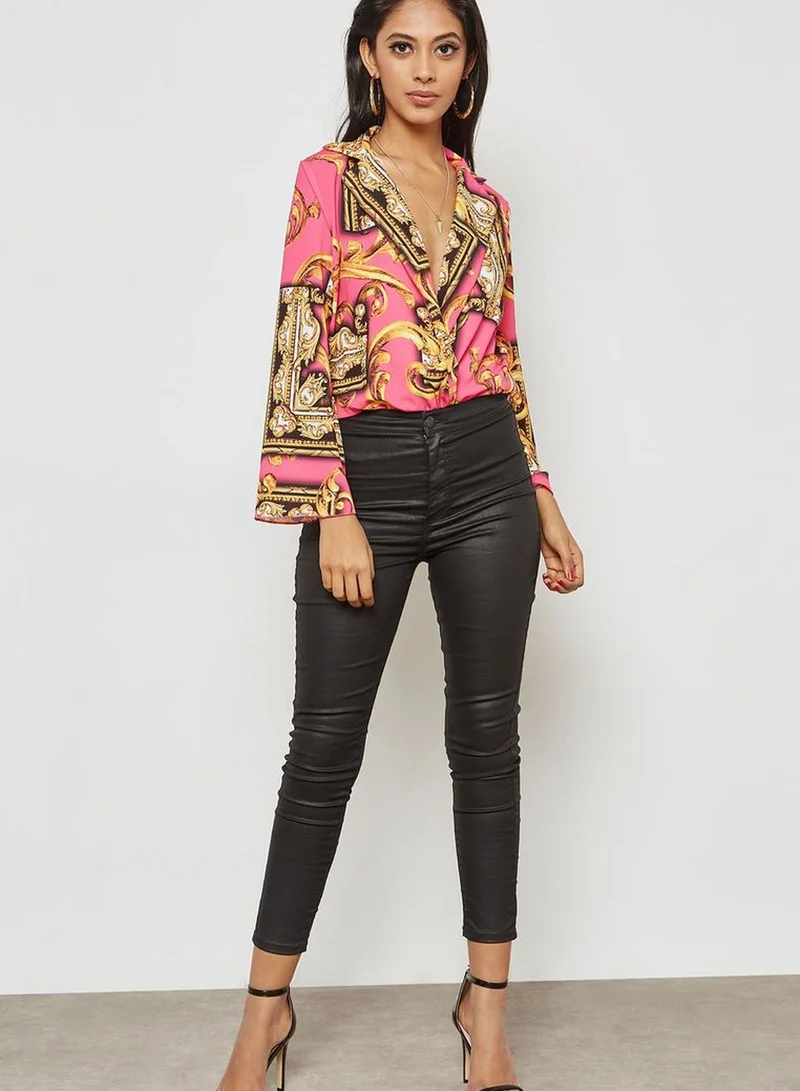 Ginger Baroque Print Wrap Front Body