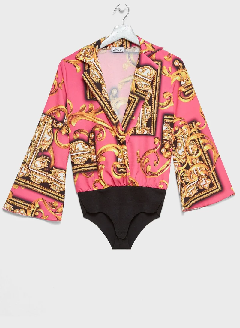Ginger Baroque Print Wrap Front Body