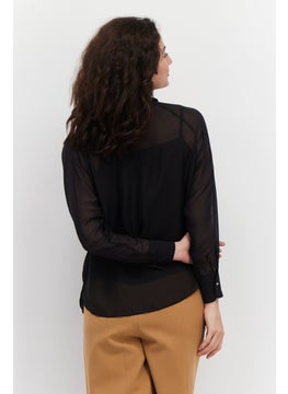 Couture Made For Vero Moda Women Spread Collar Long Sleeve Allover Printed Blouse, Black  - Image 3