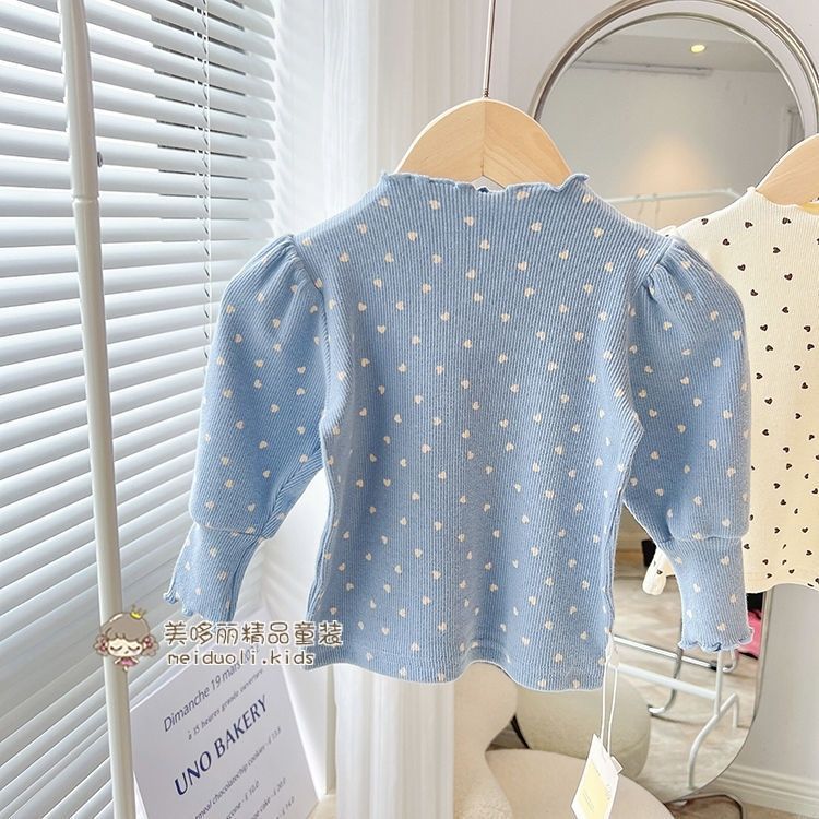 Spring and Autumn Women's Children's Wear T-shirt Base Shirt Baby Western Style Children's Personality Fashion Brand Korean Style Ear Edge Love Puff Sleeves - Image 1