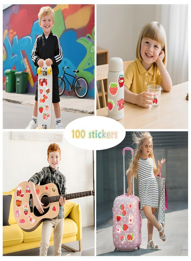 BBPOOL Strawberry Stickers for Kids, 100PCS Cute Cartoon Vinyl Waterproof Stickers for Laptop Waterbottle Phone Girls Bedroom Birthday Strawberry Party Favors - Image 5