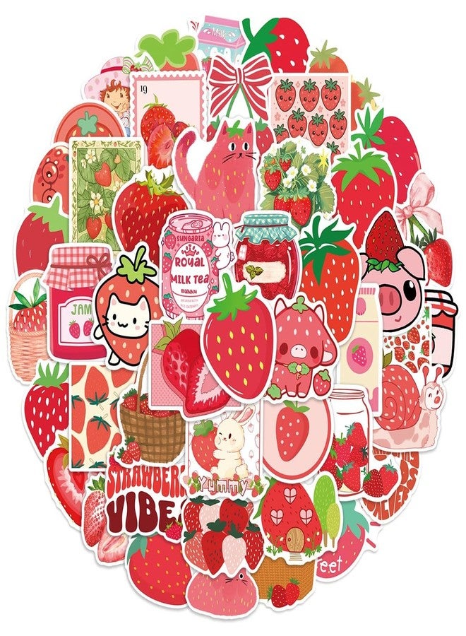 BBPOOL Strawberry Stickers for Kids, 100PCS Cute Cartoon Vinyl Waterproof Stickers for Laptop Waterbottle Phone Girls Bedroom Birthday Strawberry Party Favors - Image 1