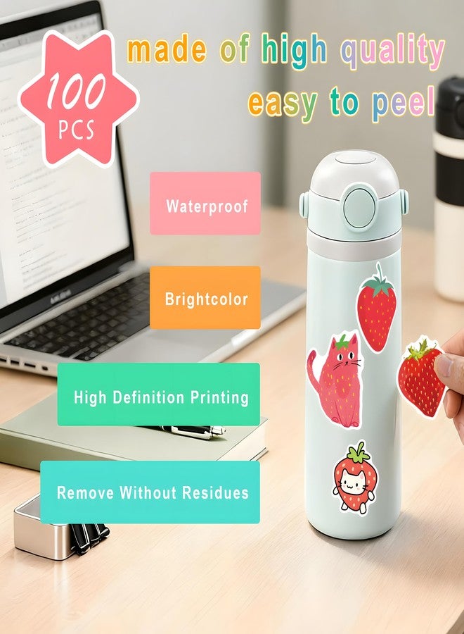 BBPOOL Strawberry Stickers for Kids, 100PCS Cute Cartoon Vinyl Waterproof Stickers for Laptop Waterbottle Phone Girls Bedroom Birthday Strawberry Party Favors - Image 4